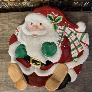 NIB Vintage Fitz & Floyd Plaid Santa Canapés Plate